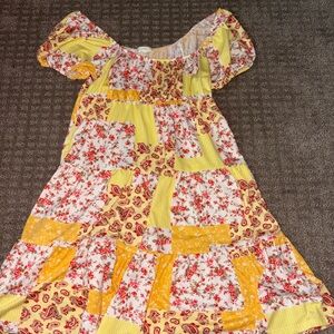 Floral Patchwork Kids Dress - Yellow and Red